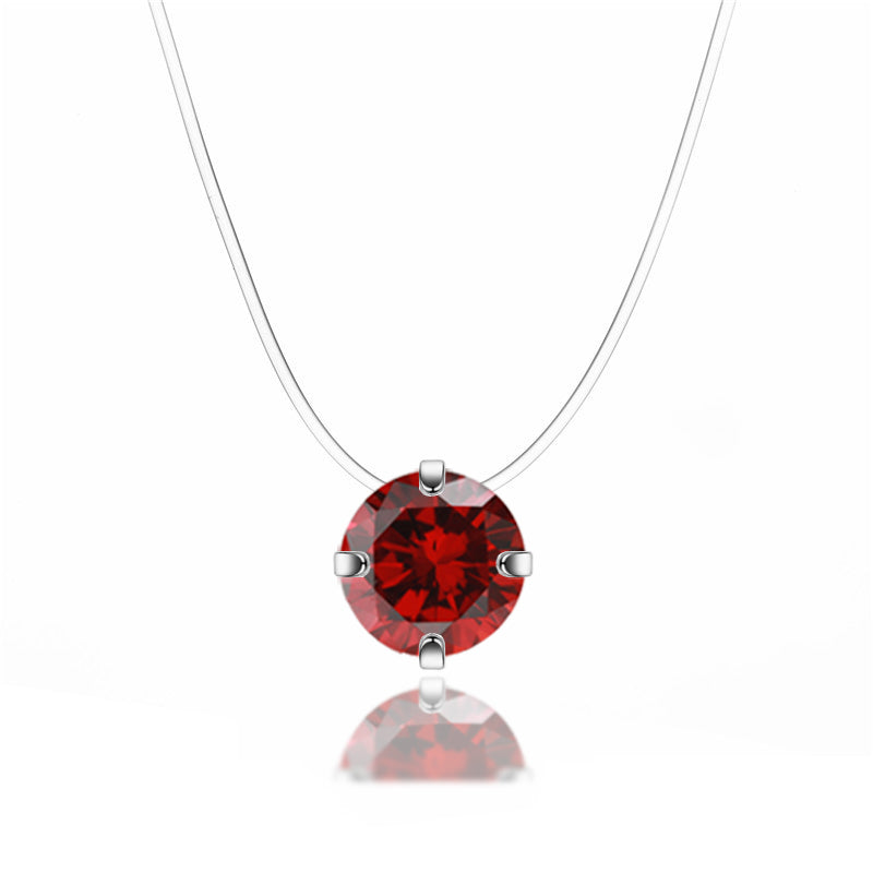 Collier diamant fil transparent rouge